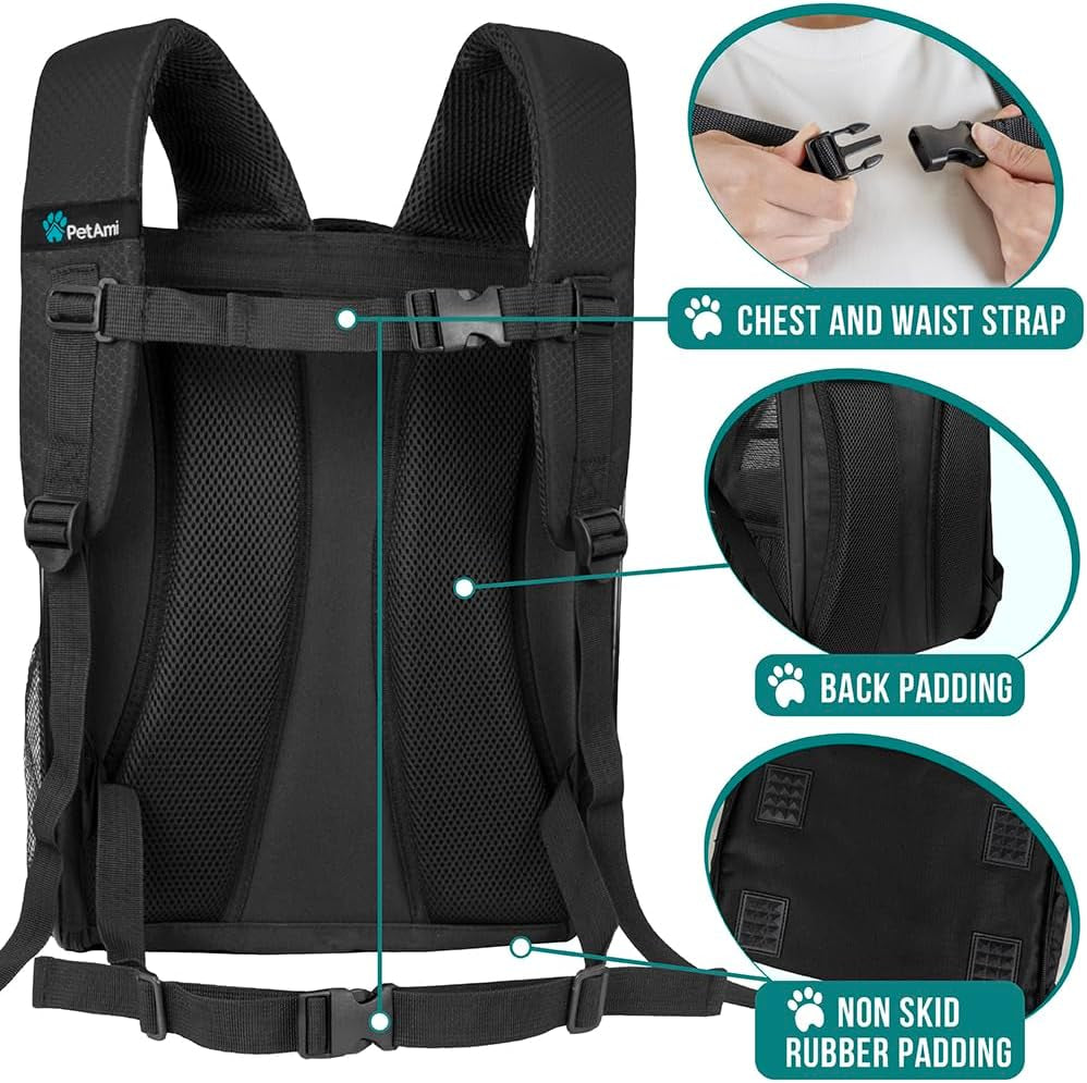 Dog Backpack Carrier for Small Large Cat, Pet, Puppies, Ventilated Pet Hiking Backpack Travel Bag, Airline Approved Cat Backpack Carrier, Safety Back Support, Camping Biking Dog Bag, Black