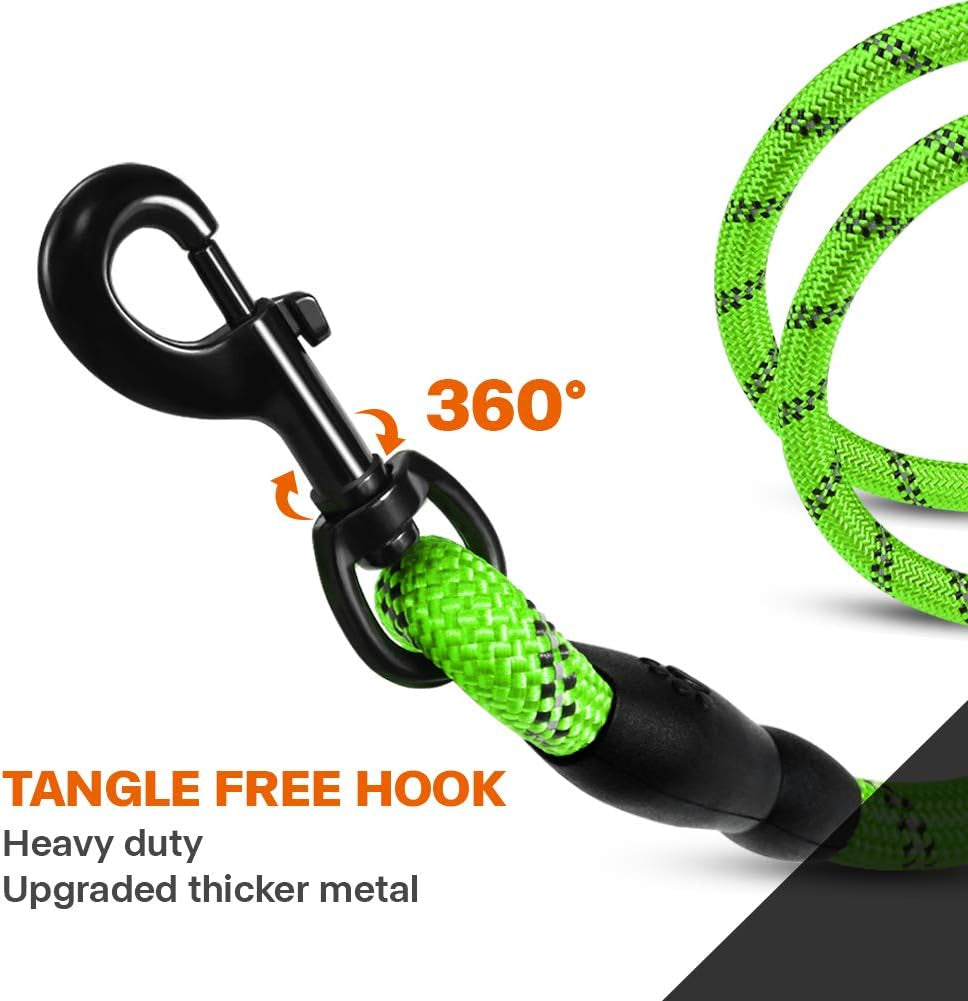 Rope Dog Lead with Soft Padded Handle – Reflective Rock Climbing Rope Lead for Medium and Large Dogs 150 Cm 1.2 Cm Neon Green