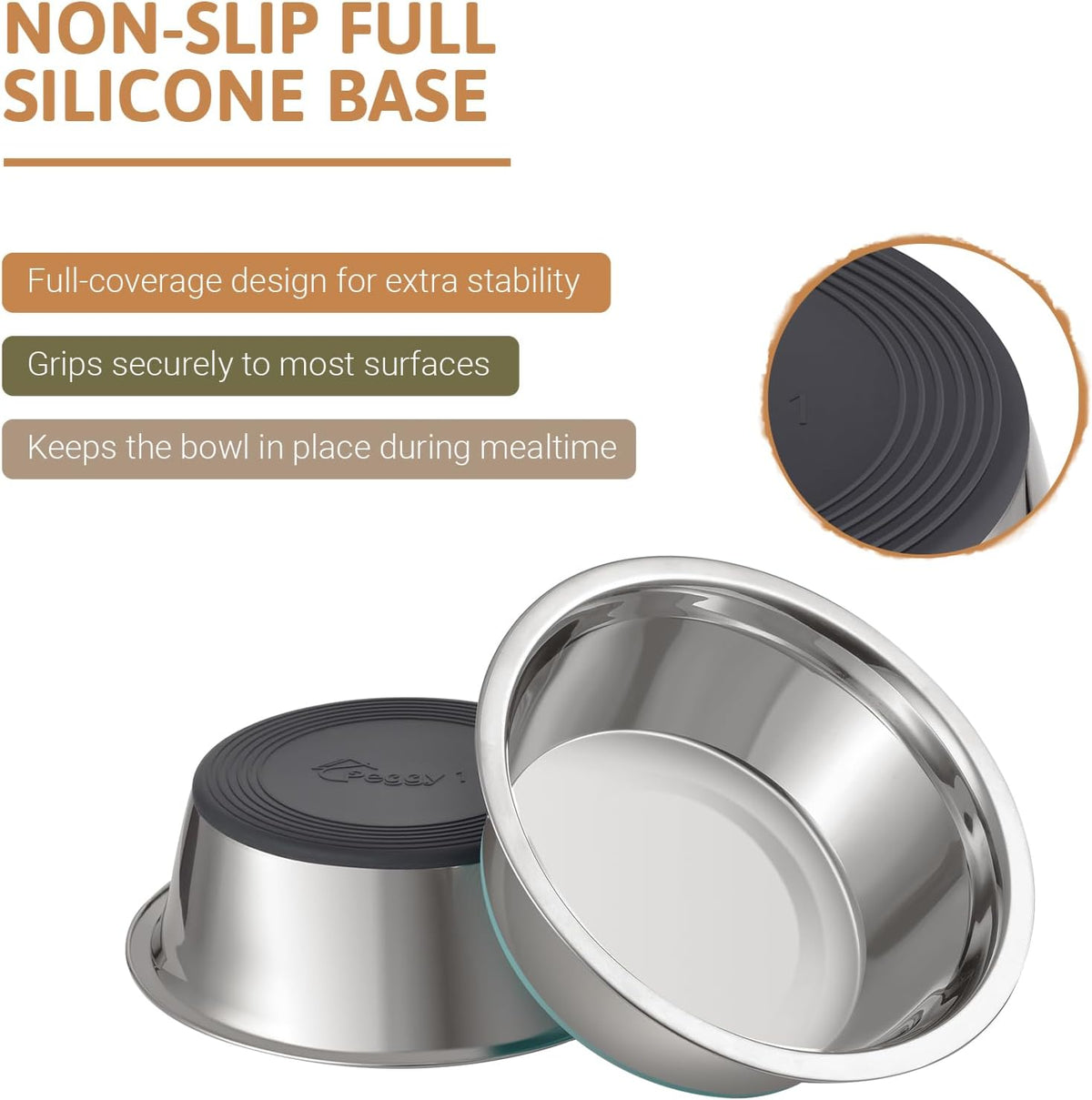 Deep Stainless Steel Dog Bowls, 1,920 Ml, 2-Pack, Nonslip Base