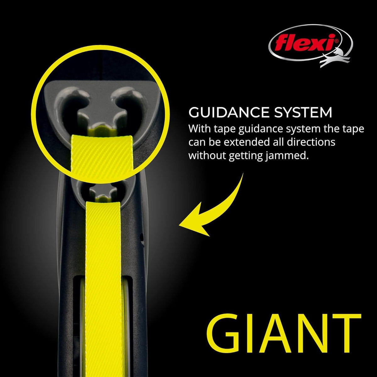 Flexi USA Giant Neon Retractable Dog Leash (Band), Ergonomic, Durable and Tangle-Free Pet Running Leash for Dogs up to 110 Lbs, 26 Feet, Large, Black