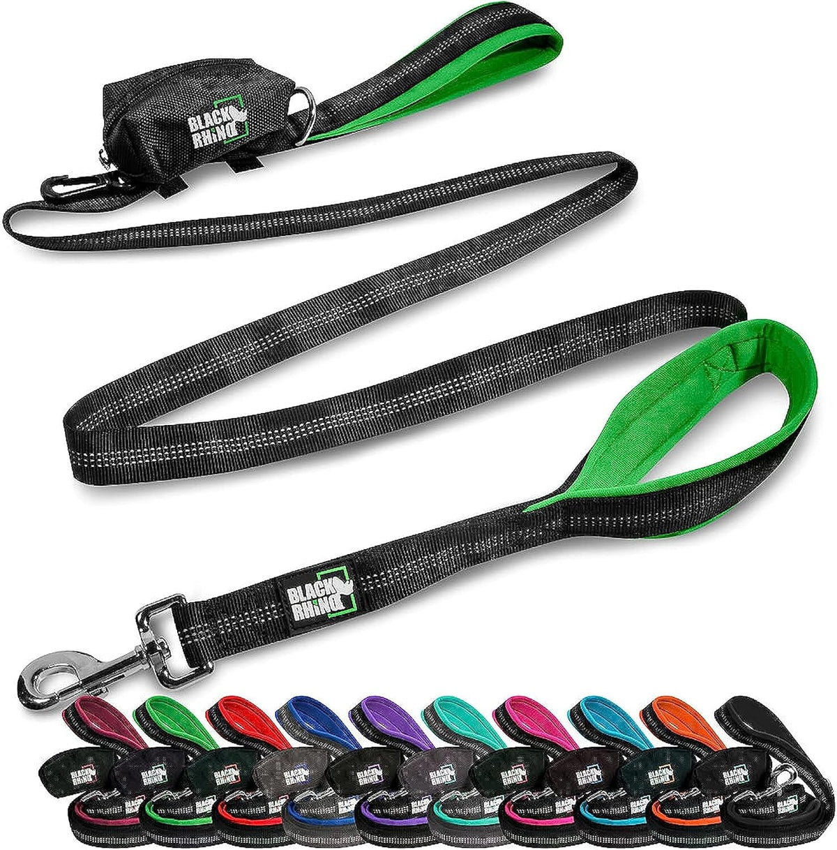 Dog Leash - Heavy Duty - Medium & Large Dogs | 6Ft Long Leashes | Two Traffic Padded Comfort Handles for Safety Control Training - Double Handle Reflective Lead (Green)
