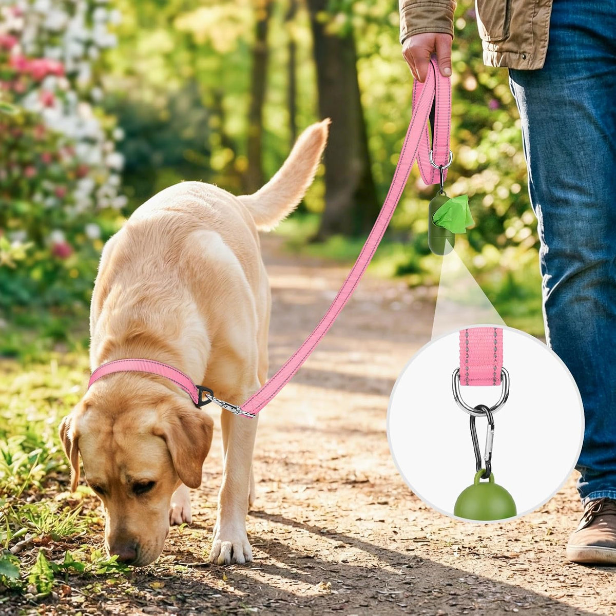 Padded Handle Dog Lead for Medium & Large Dogs, 1.8M X 2.5Cm, Pink