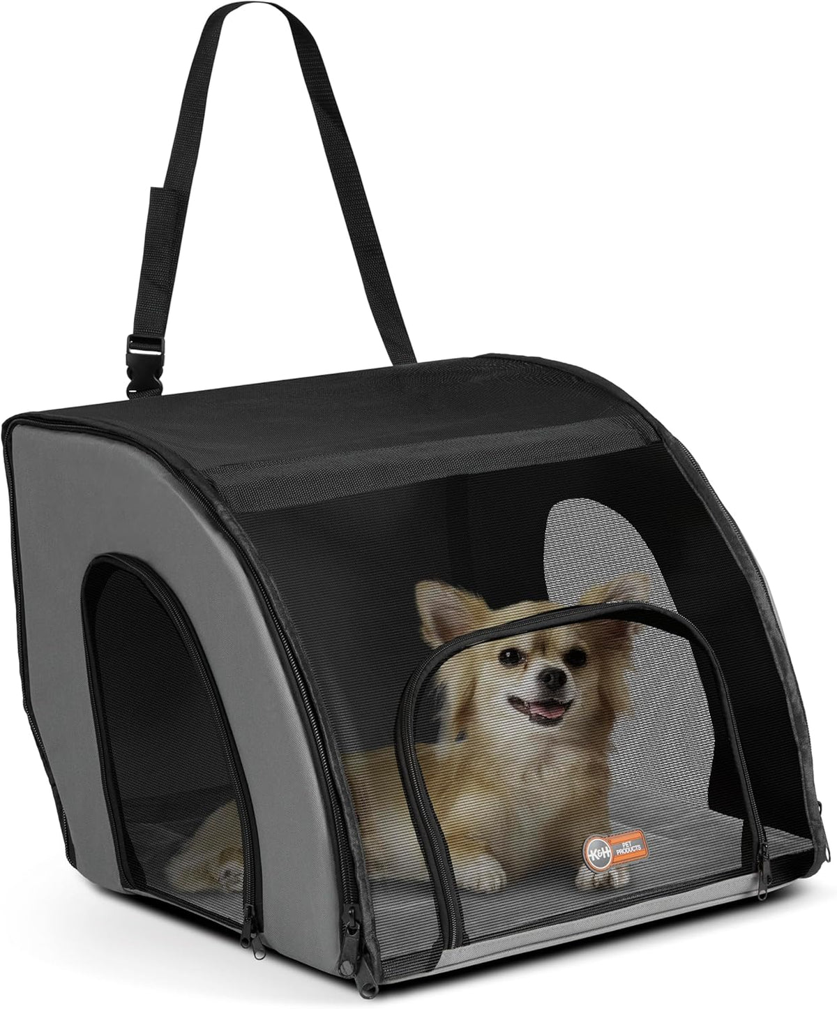 Pet Products Travel Safety Carrier for Pets, Dog Crate for Car Travel, Soft-Sided Carrier for Cats and Small Dogs, Portable Car Seat Kennel, Gray/Black Small 17 X 16 X 15 Inches