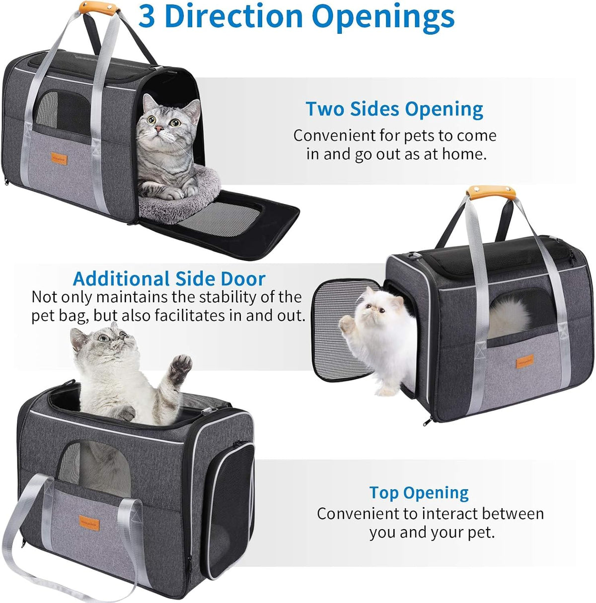 Pet Carrier Bag, Portable Cat Carrier Bag Top Opening with Breathable Mesh, Foldable Pet Transport Bag for Dogs and Cats up to 9Kg, with Shoulder Strap and Bowl