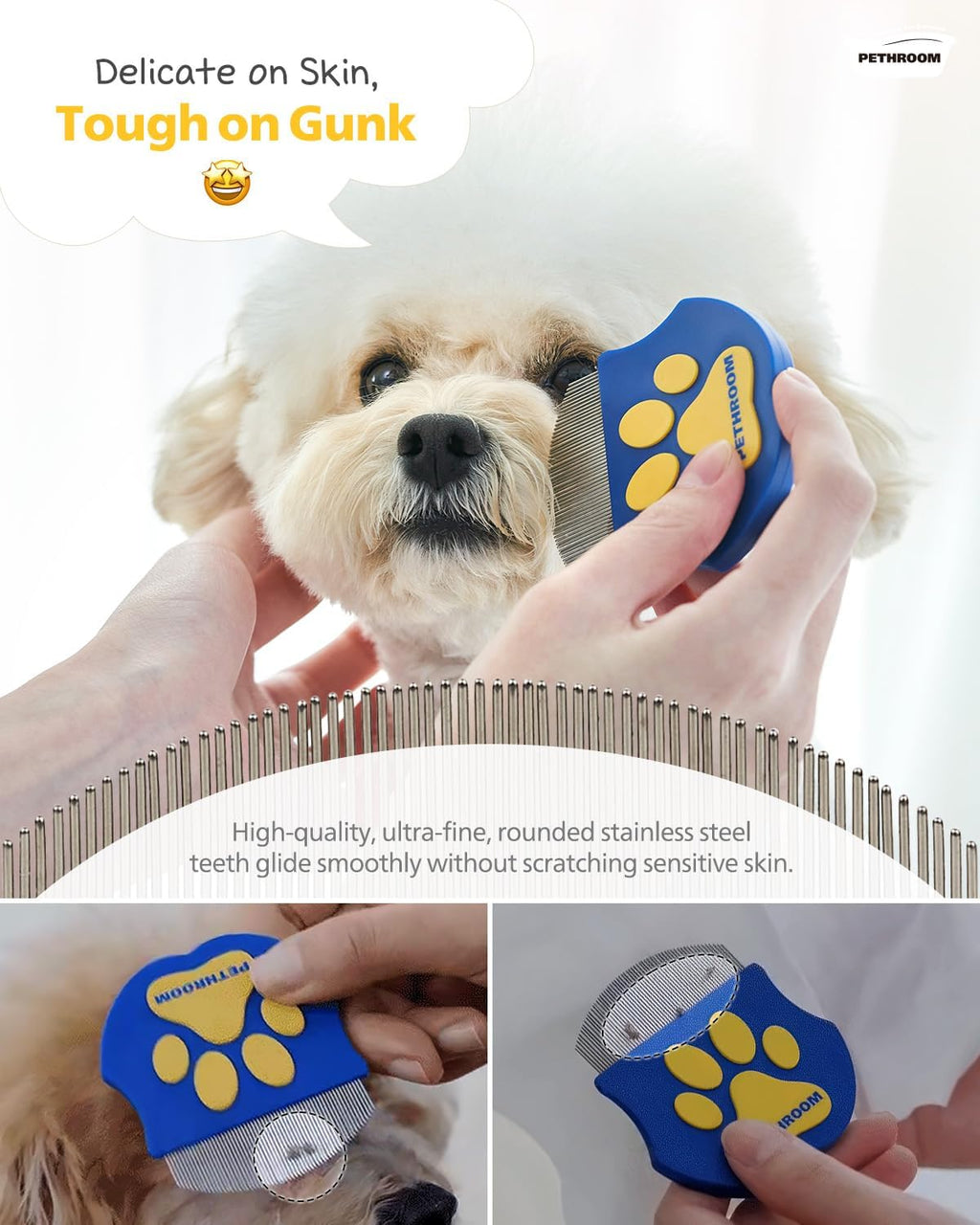 [] Professional Eye Comb for Pets | Stainless Steel Tear Stain Remover for Cats & Dogs | Gentle Round-Head Grooming Tool | Compact & Portable for Eye Gunk Removal