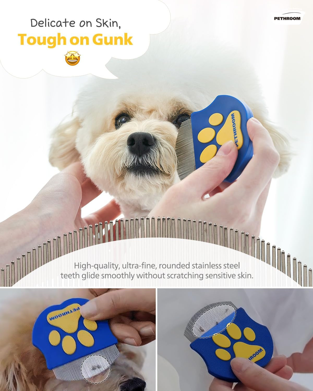 [] Professional Eye Comb for Pets | Stainless Steel Tear Stain Remover for Cats & Dogs | Gentle Round-Head Grooming Tool | Compact & Portable for Eye Gunk Removal