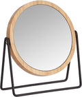 round Tabletop Mount Dressing Table Mirror with Silver and Bamboo Rim-1X/5X Magnification, 18.3 X 7.3 X 20.7 Cm