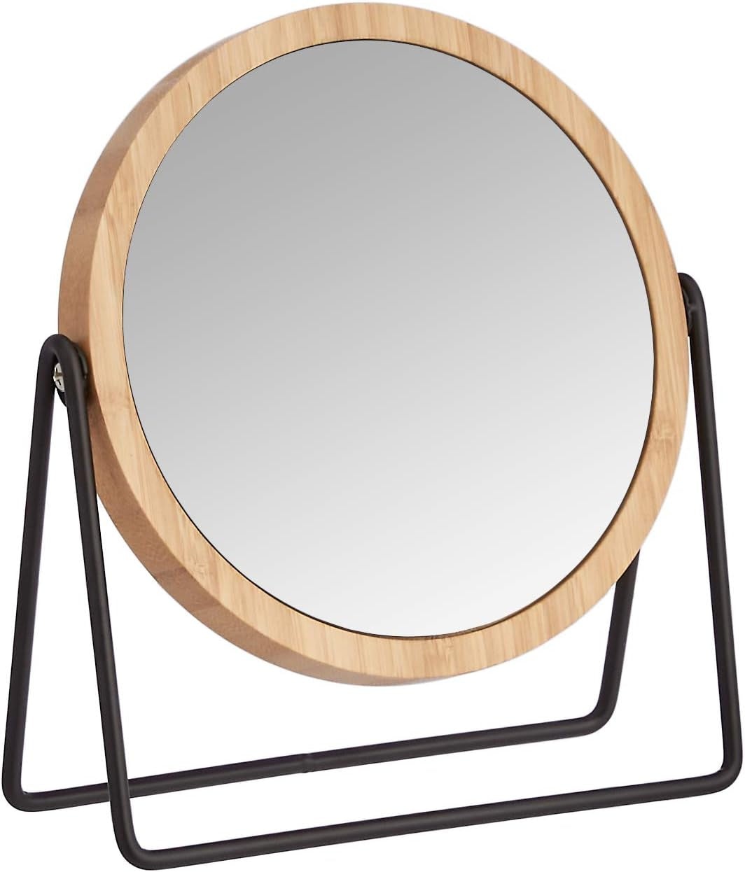 round Tabletop Mount Dressing Table Mirror with Silver and Bamboo Rim-1X/5X Magnification, 18.3 X 7.3 X 20.7 Cm