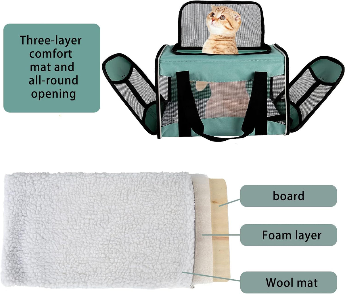 Cat Carrying Case - Pet Carrier, up to 30Lbs Soft Sided Protable and Breathabl Pet Travel Carrier, Pet Travel Carrier Removable Fleece Pad, Collapsible for Large Cats Small Dogs(X-Large, Green)