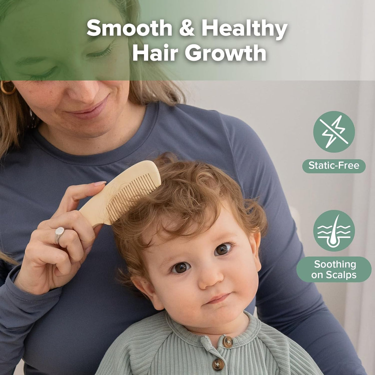Baby Hair Brush and Comb Set for Newborns & Toddlers - Natural Soft Wool Bristles and Wooden Handle, Gently Grooms Baby'S Hair, Ideal for Cradle Cap, Perfect Baby Gift, 2Pk