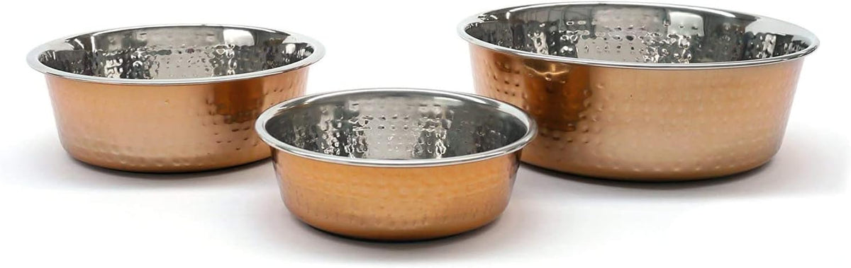 Large Hammered Copper Stainless Steel Dog Bowl 1900Ml – Non-Slip, Stylish & Modern Pet Feeding Bowl for Dogs, Durable & Easy to Clean