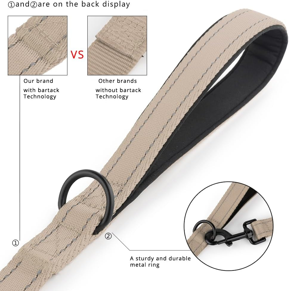 Double Handle Dog Lead 1.8M, Heavy Duty, Reflective Dual Handle Dog Lead for Safety Training, for Medium Large Dogs,2 Handle Leads(Beige)