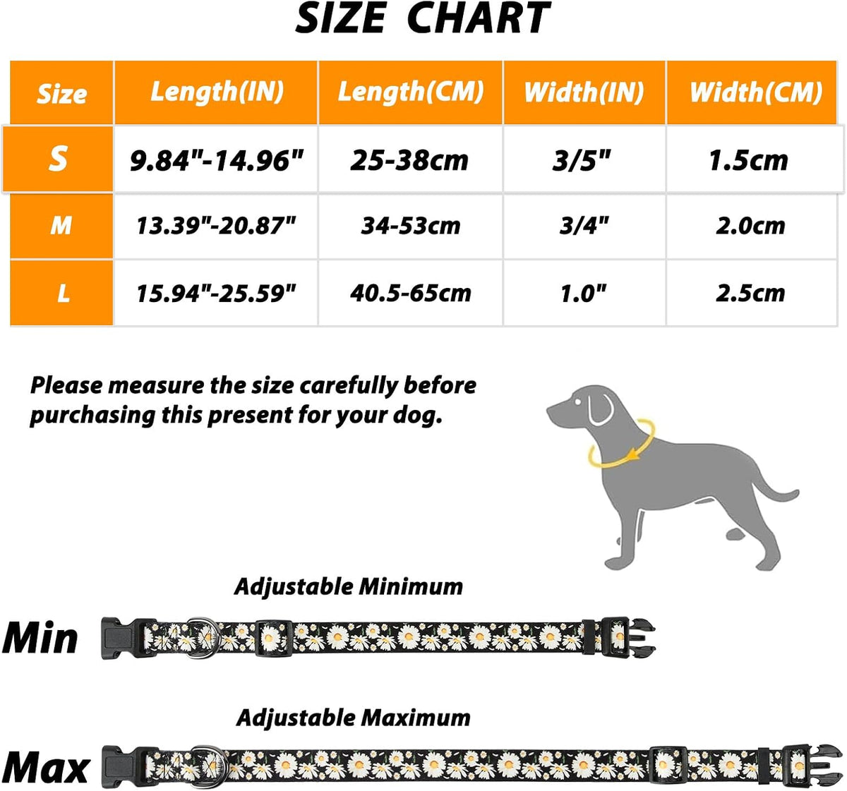 Dog Collar Small Dog Collar Multi-Colour Patterned Soft Comfy Dog Pet Collars Easy Adjustable Collar for Small Dogs Indoor Outdoor Activities, Daisy Black, S
