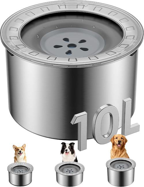 10L Large Dog Water Bowl No Spill,【Anti Digging Lid & Rubber Bottom】Spill Proof Dog Bowl, anti Splash Mess Dripless Slow Drinking Stainless Steel Water for Sloppy Messy Drinkers Car