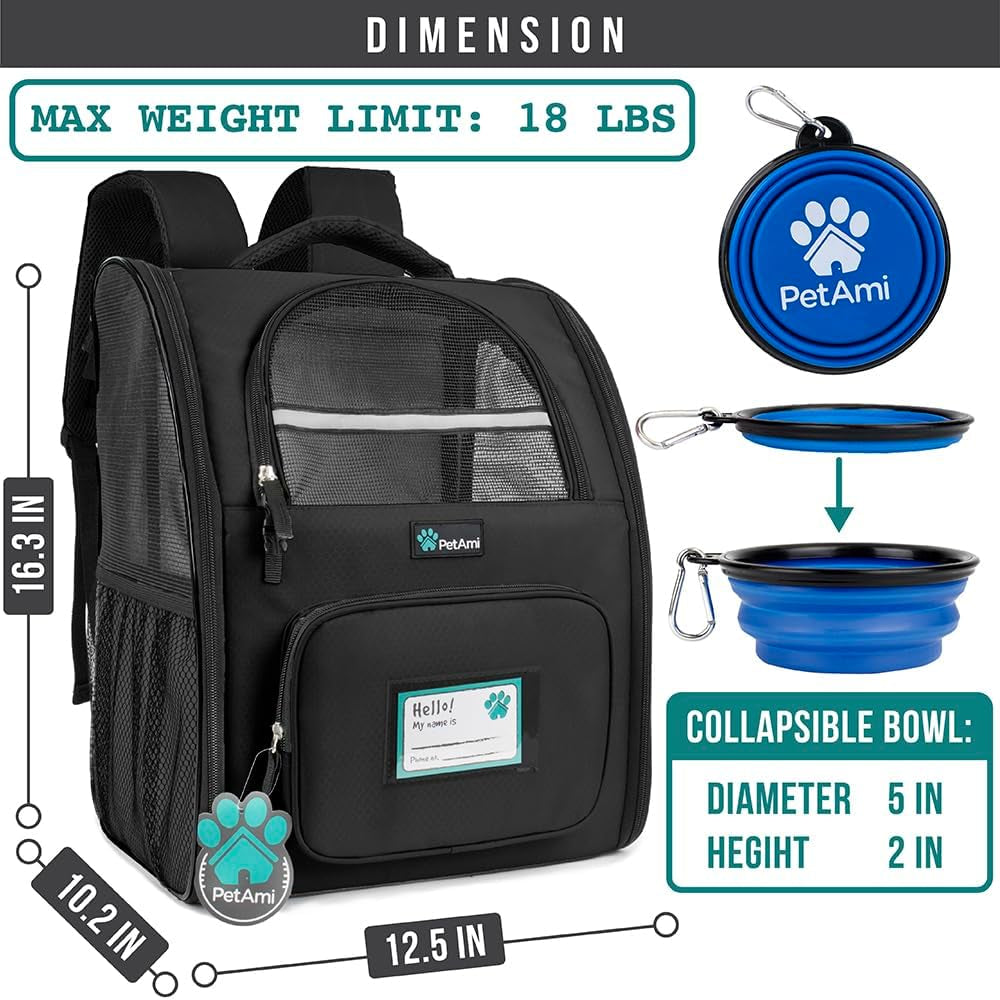 Dog Backpack Carrier for Small Large Cat, Pet, Puppies, Ventilated Pet Hiking Backpack Travel Bag, Airline Approved Cat Backpack Carrier, Safety Back Support, Camping Biking Dog Bag, Black