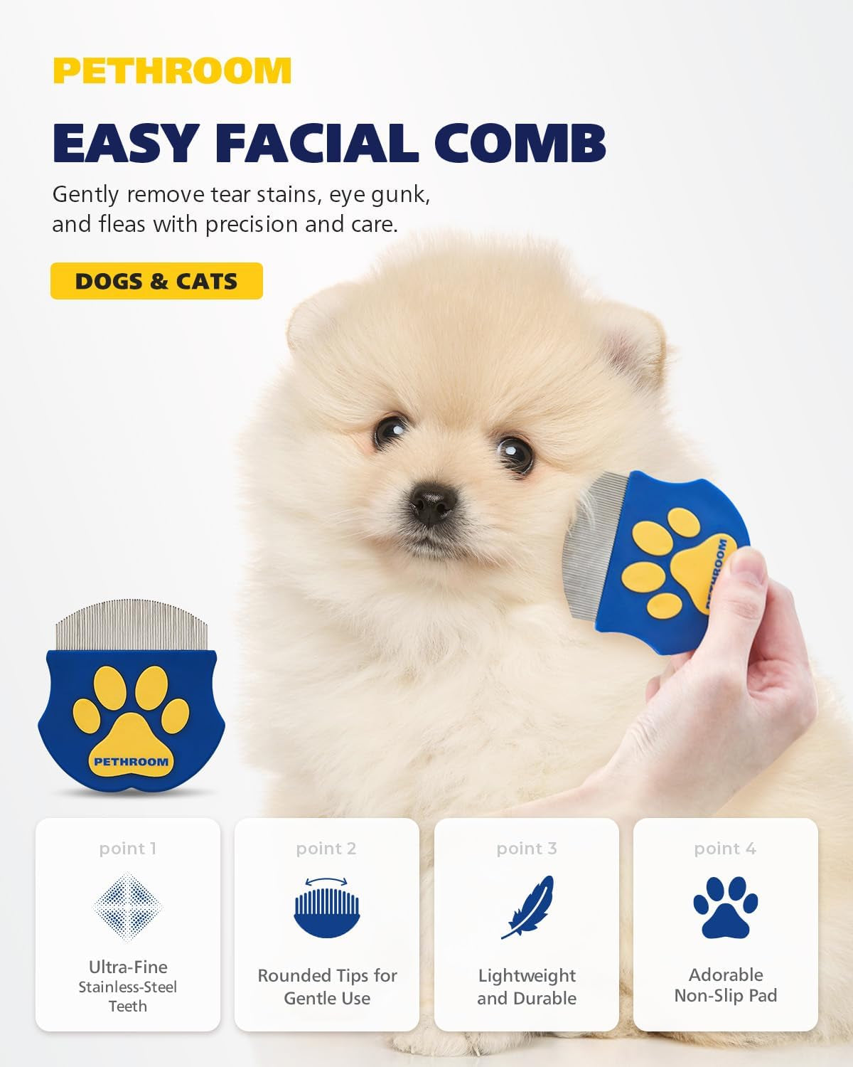 [] Professional Eye Comb for Pets | Stainless Steel Tear Stain Remover for Cats & Dogs | Gentle Round-Head Grooming Tool | Compact & Portable for Eye Gunk Removal