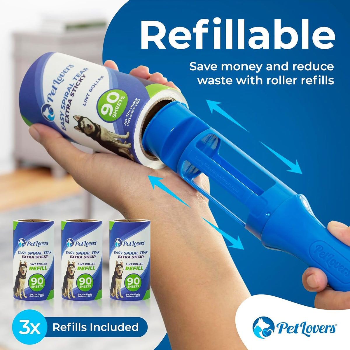 Extra Sticky Lint Roller Mega Value Set 450 Sheets for Pet Hair Removal Dog and Cat Lint Remover 5 Pack