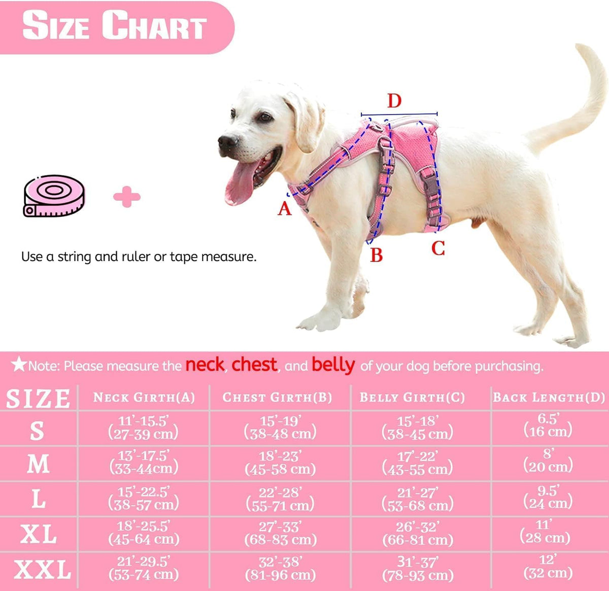 Multi-Use Support Dog Harness, Escape Proof No Pull Reflective Adjustable Vest with Durable Handle, Dog Walking Harness for Big/Active Dogs (Pink, M)