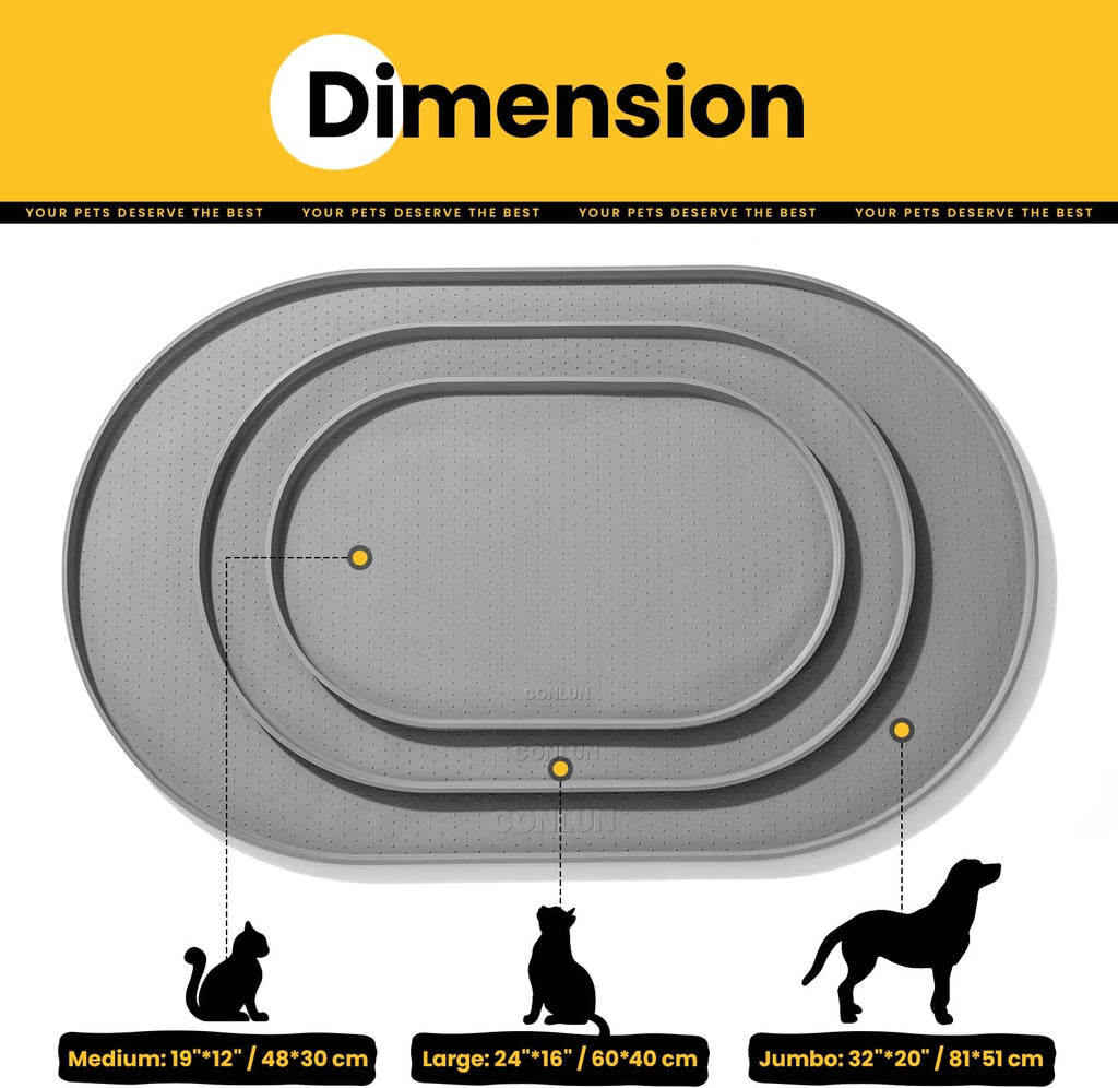 Cat Food Mat,1.2 Cm Raised Edges Dog Bowl Mat for Spill Containment, Bpa-Free Silicone Rubber, 100% Waterproof (Grey,81X51Cm)