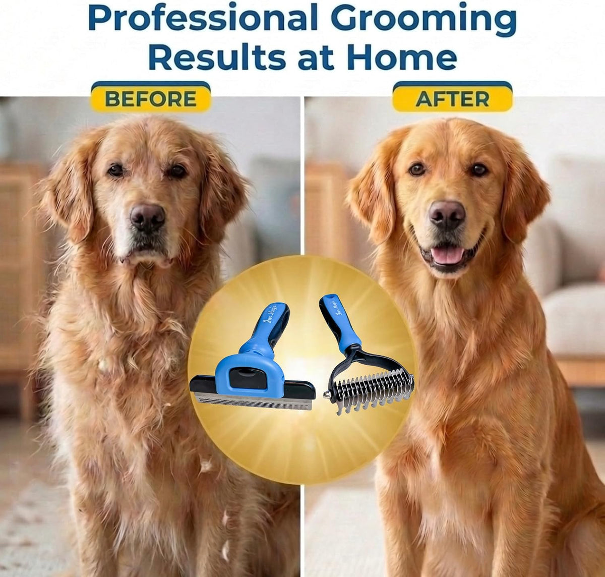 Deshedding Tool & Dematting Comb, Grooming Brushes for Dogs Cats