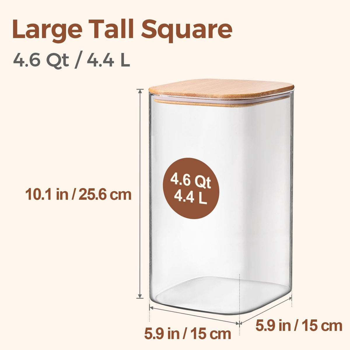 4.4L Flour Storage Containers, Large Glass Jars with Lids, Square