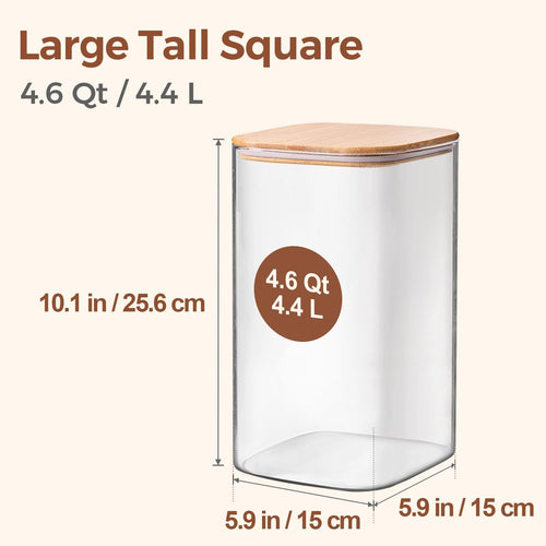 4.4L Flour Storage Containers, Large Glass Jars with Lids, Square