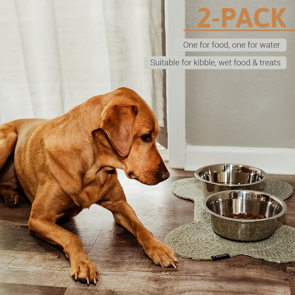 Deep Stainless Steel Dog Bowls, 1,920 Ml, 2-Pack, Nonslip Base