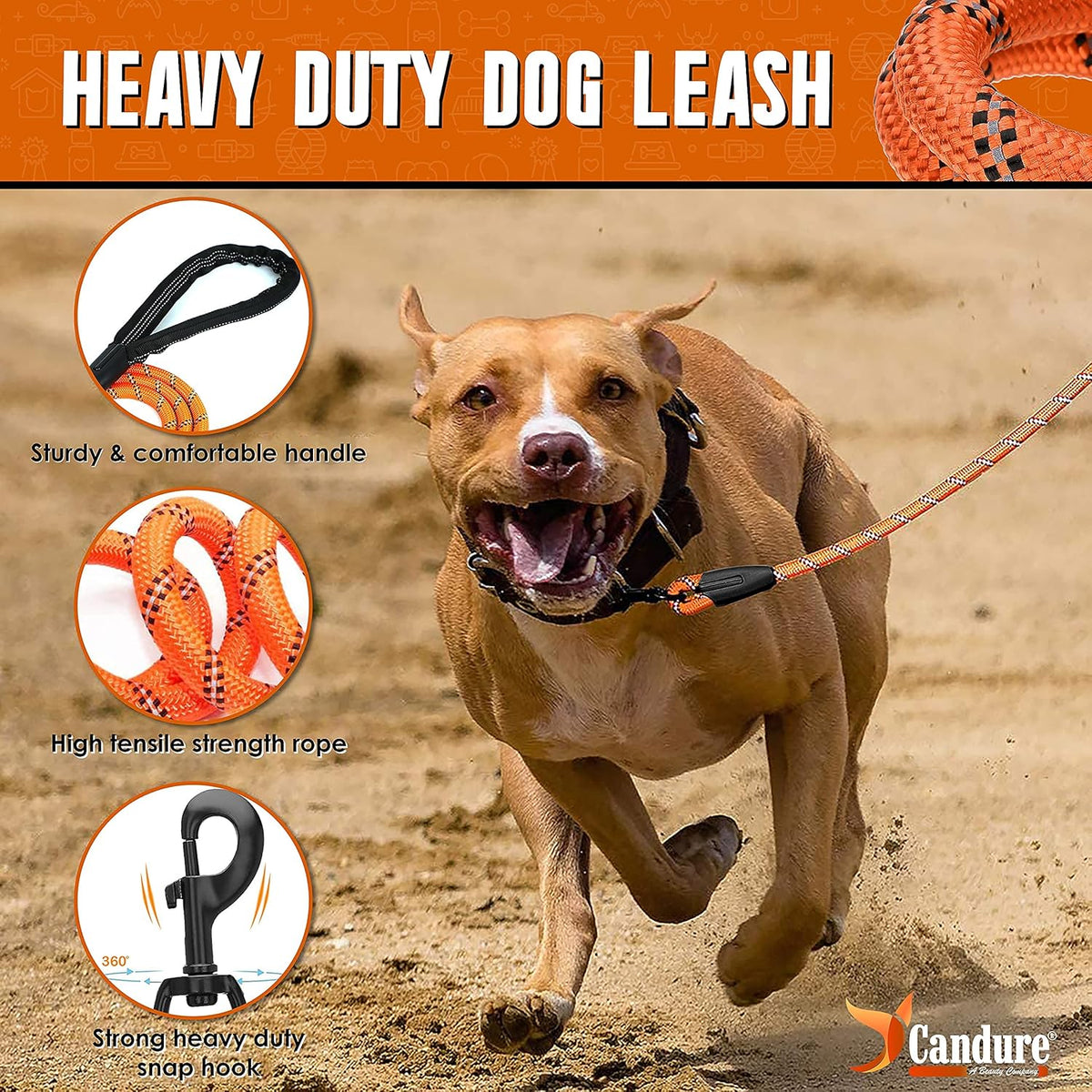 Dog Lead, 5 FT, Orange, Soft Padded, anti Slip, Reflective, Perfect for Small, Medium & Large Dogs