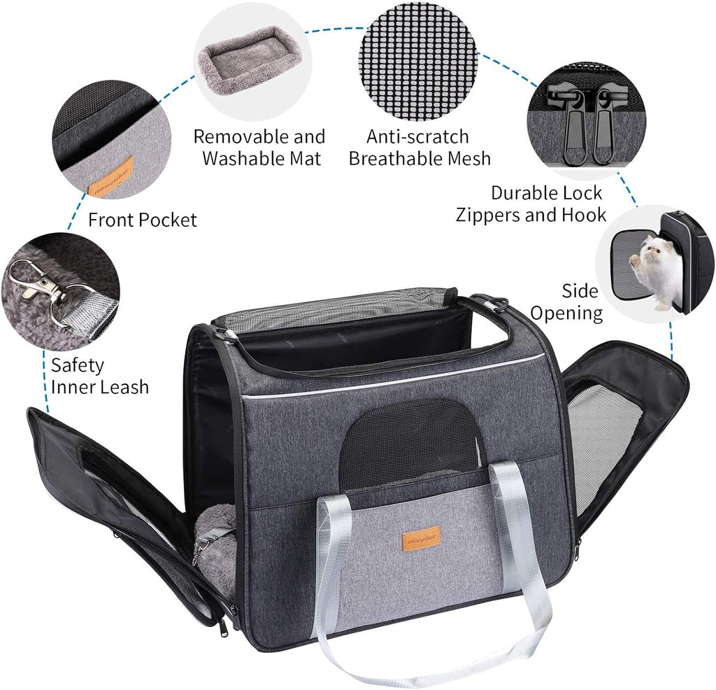 Pet Carrier Bag, Portable Cat Carrier Bag Top Opening with Breathable Mesh, Foldable Pet Transport Bag for Dogs and Cats up to 9Kg, with Shoulder Strap and Bowl