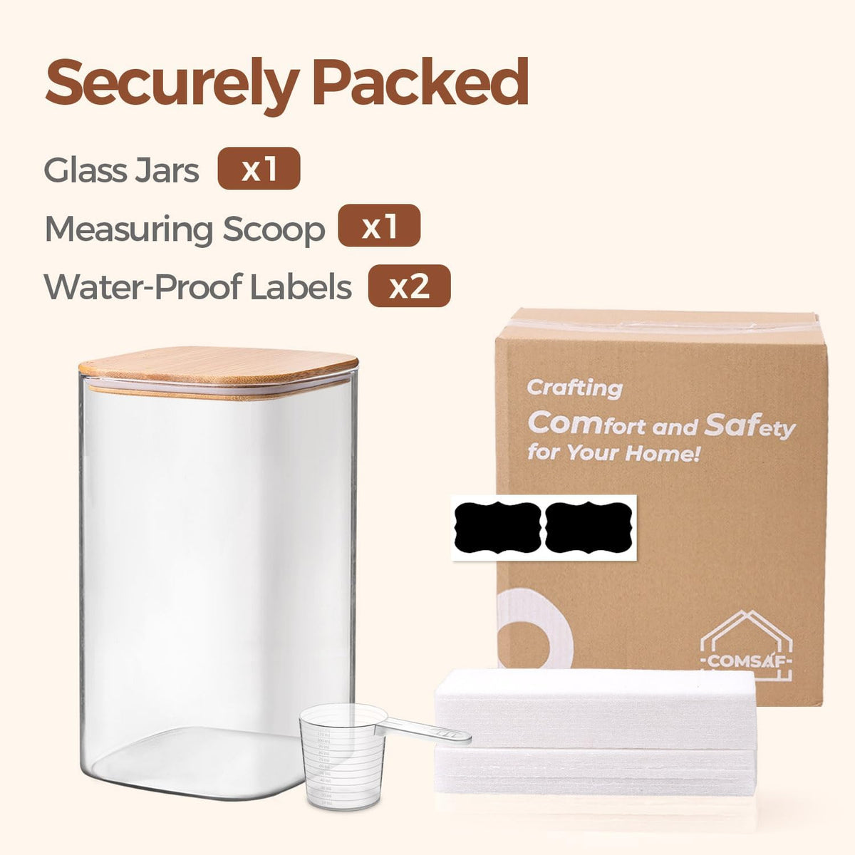 4.4L Flour Storage Containers, Large Glass Jars with Lids, Square