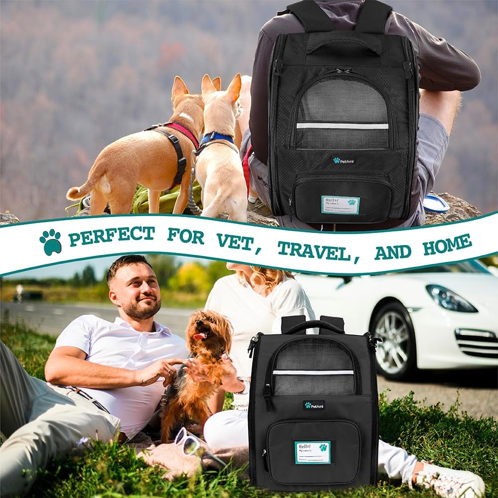 Dog Backpack Carrier for Small Large Cat, Pet, Puppies, Ventilated Pet Hiking Backpack Travel Bag, Airline Approved Cat Backpack Carrier, Safety Back Support, Camping Biking Dog Bag, Black
