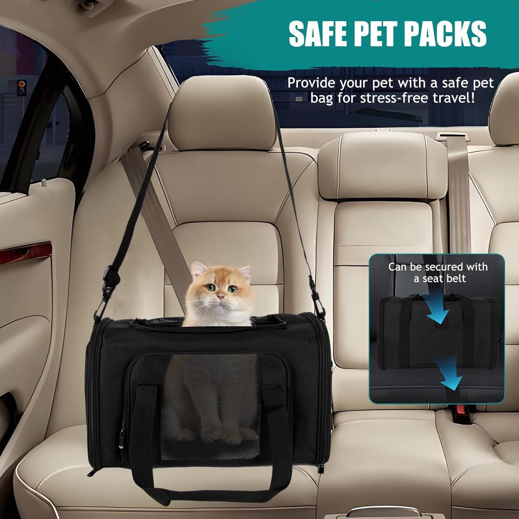 Dog Cat Carrier Pet Carriers for Small Medium Large Cats Dogs Carrier Soft Sided Small Puppy Dog Carrier Portable Foldable Airline Approved Dog Cat Travel Carrier Black Medium