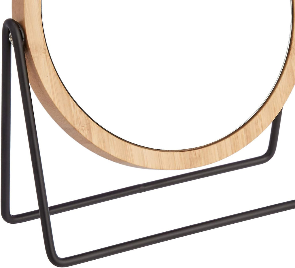 round Tabletop Mount Dressing Table Mirror with Silver and Bamboo Rim-1X/5X Magnification, 18.3 X 7.3 X 20.7 Cm
