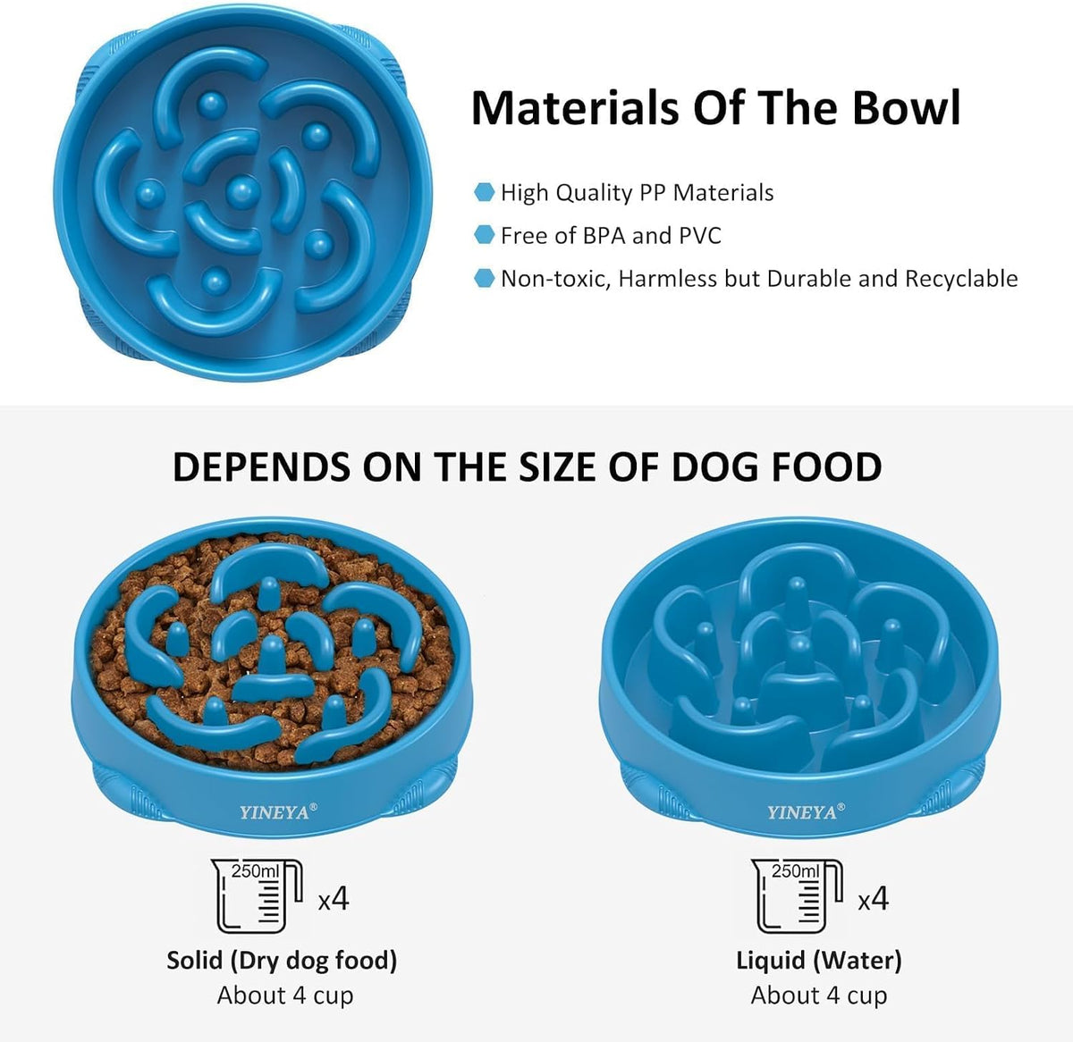 4 Cups Slow Feeder Dog Bowls Large Breed Anti-Choking Healthy Eating