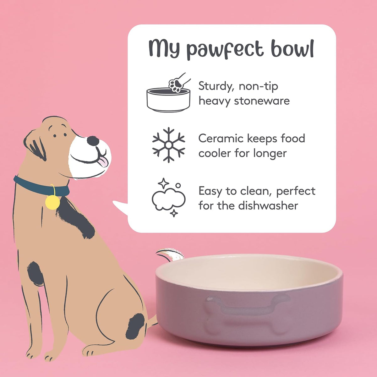 Colour Mix Grey Dog Bowl 15Cm |500Cml Capacity |Stoneware Pet Bowl for Food & Water | Dishwasher, Freezer & Microwave Safe (Pack of 2)