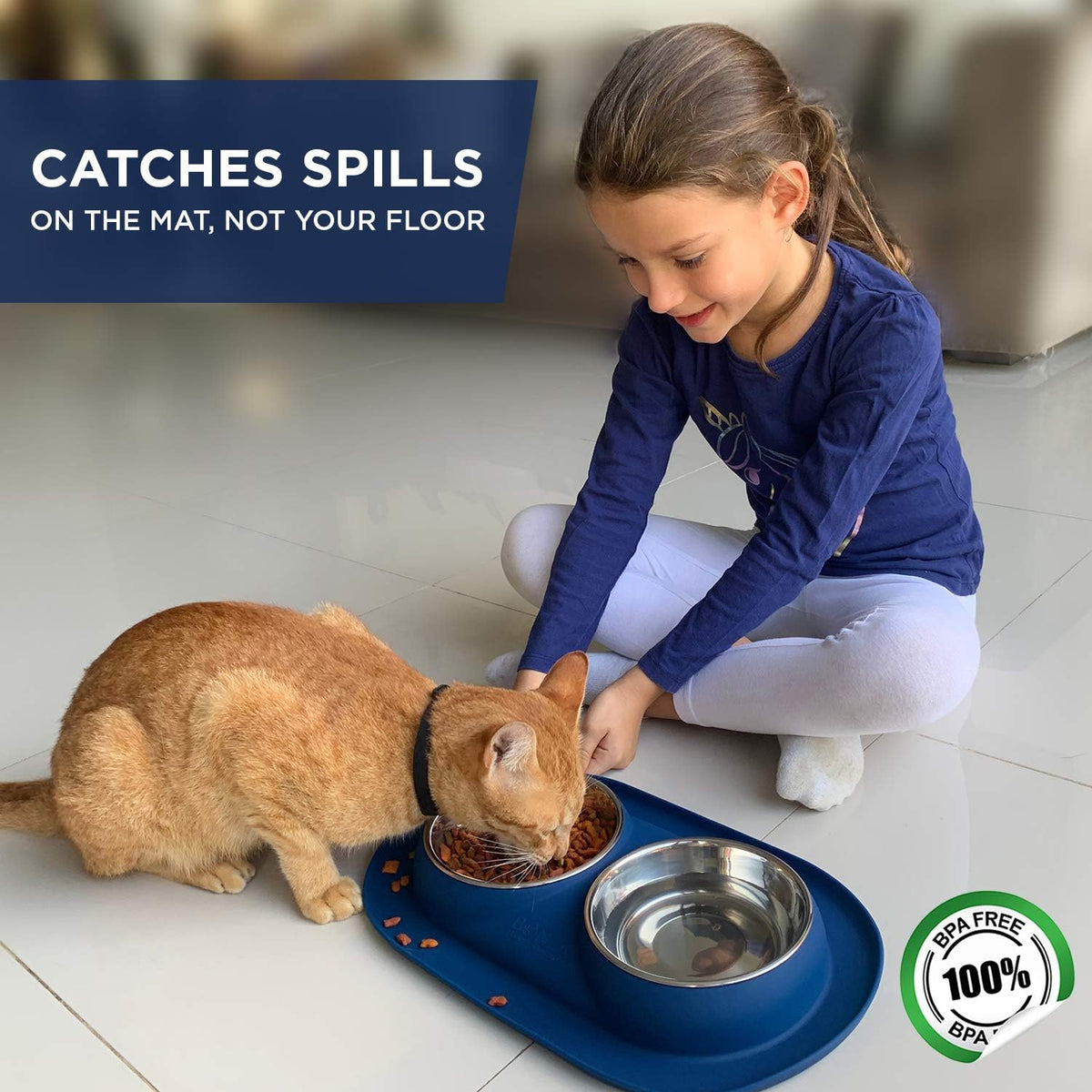 Double Cat Bowls Feeding Station, 400Ml Premium Stainless Steel Dog and Cat Food or Water Bowls with Non-Spill Silicone Base, for Small Dogs and Cats