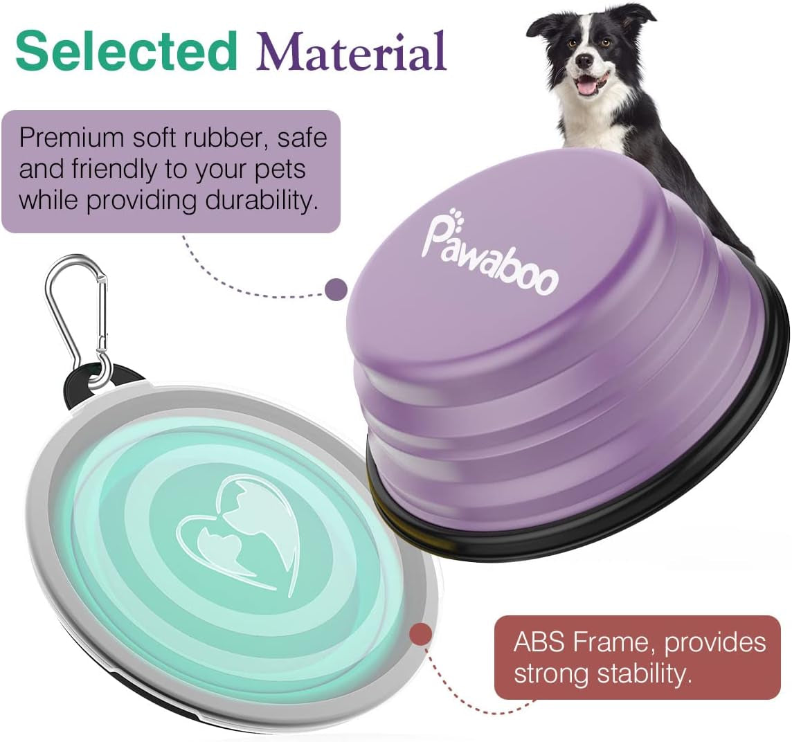 Collapsible Travel Dog Bowls 2 Pack with Lids & Carabiners Silicone