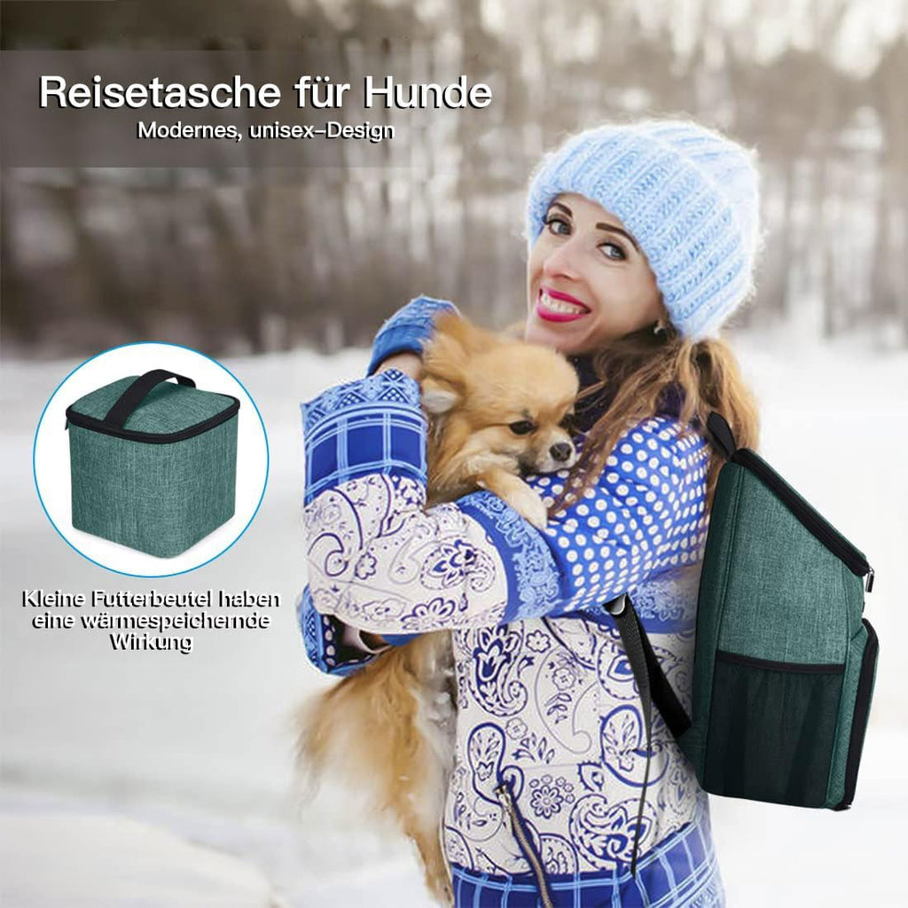 丨Dog Travel Bag,Airline Approved Pet Supplies Backpack,Dog Travel Backpack Accessories Set with 2 Silicone Collapsible Bowls and 2 Food Baskets. Green