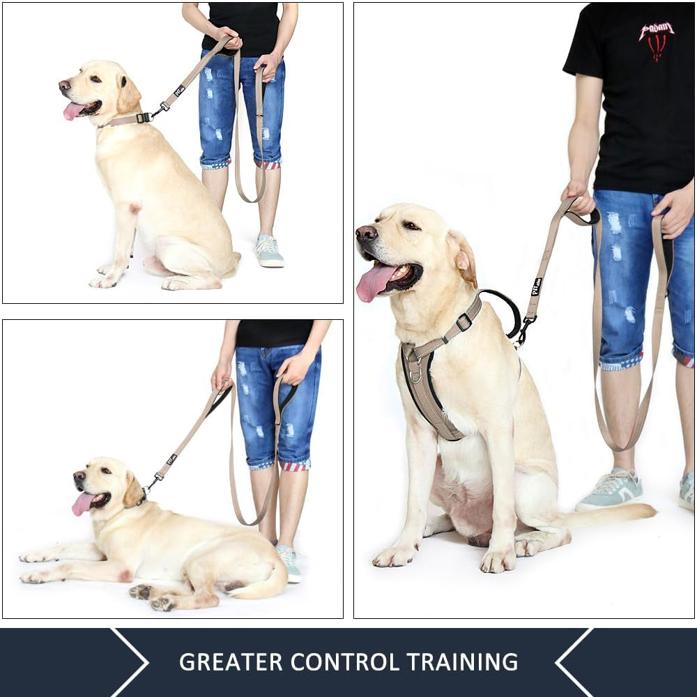 Double Handle Dog Lead 1.8M, Heavy Duty, Reflective Dual Handle Dog Lead for Safety Training, for Medium Large Dogs,2 Handle Leads(Beige)