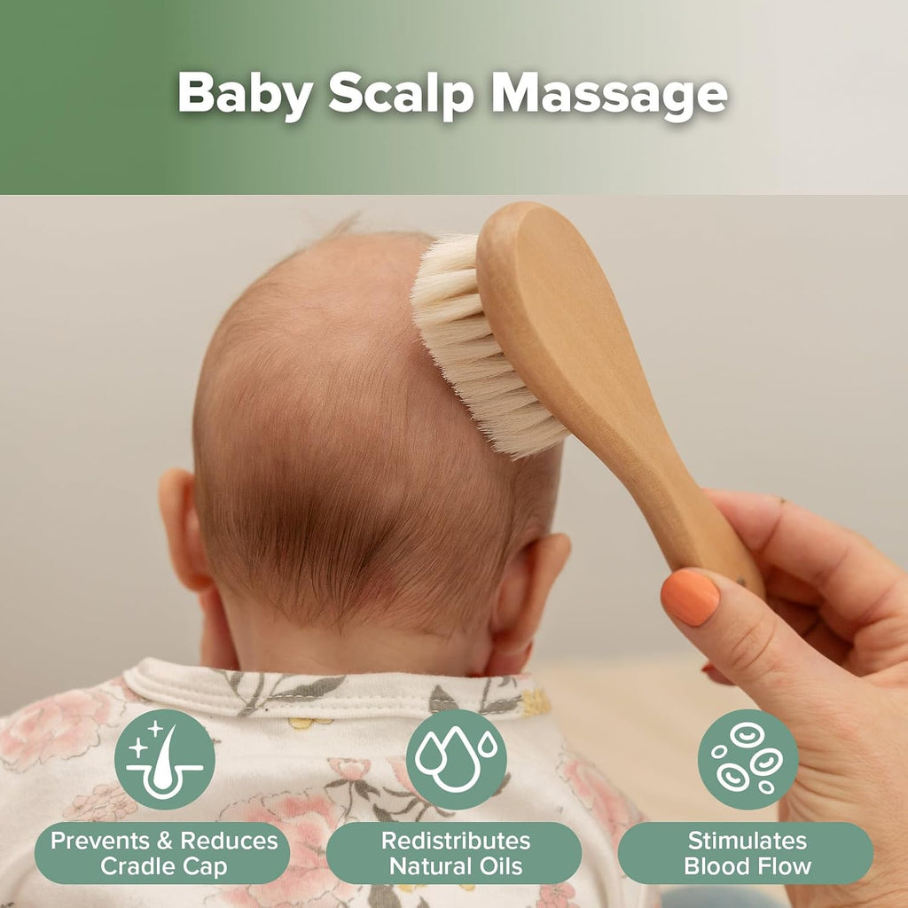 Baby Hair Brush and Comb Set for Newborns & Toddlers - Natural Soft Wool Bristles and Wooden Handle, Gently Grooms Baby'S Hair, Ideal for Cradle Cap, Perfect Baby Gift, 2Pk
