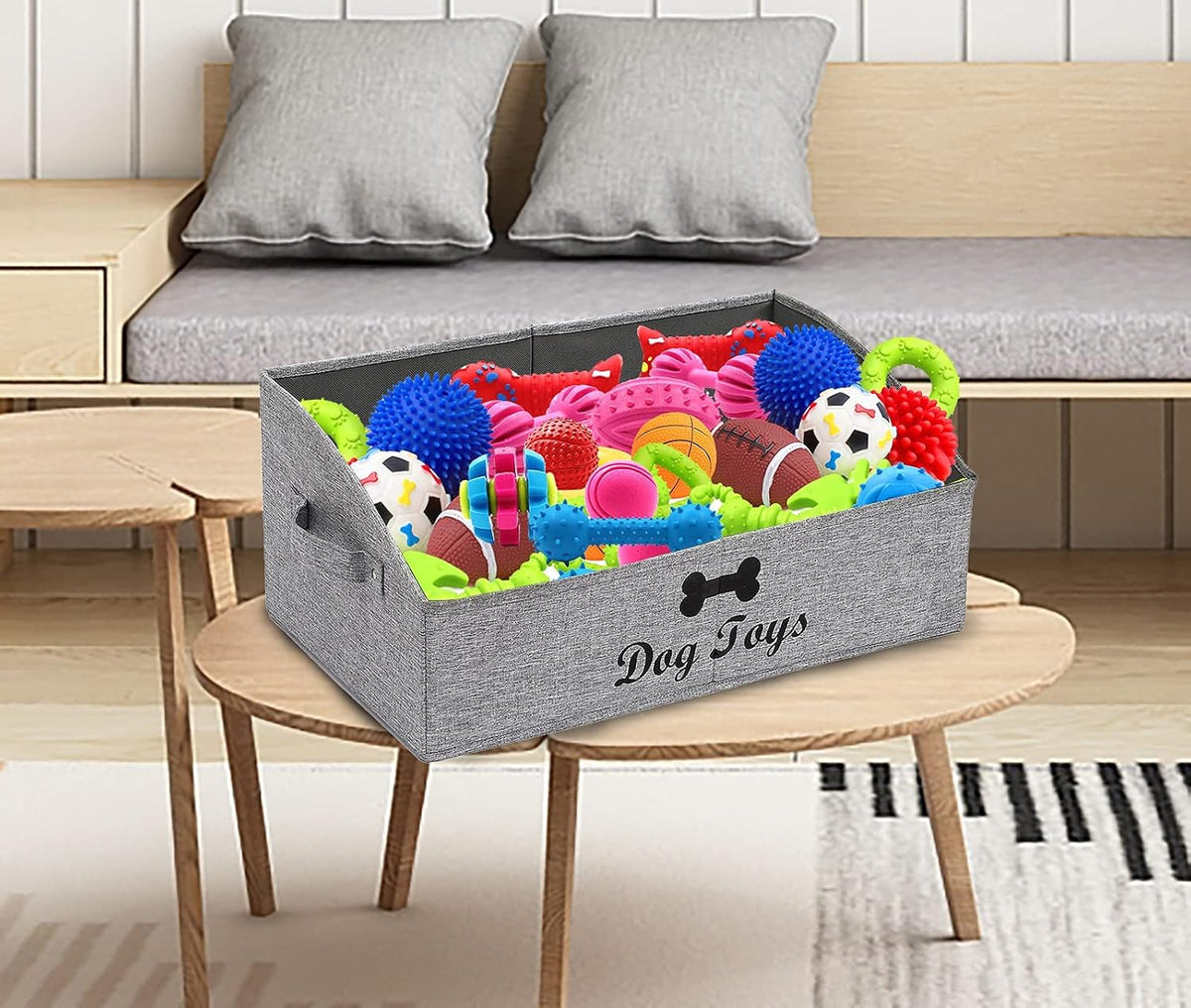 Dog Toy Box Pet Toy Storage Shallow Baskets Large Perfect for Living Room Area, Playroom, Closet, Shelf Gift Basket Home Decoration - Snow Grey